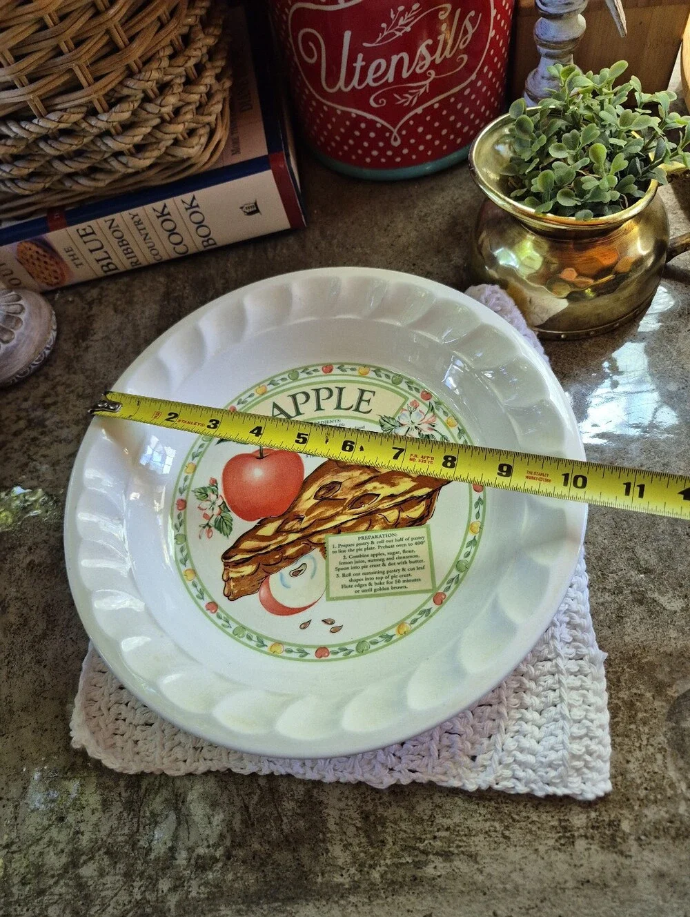 Vintage Porcelain Apple Pie Dish Recipe Golden Pie Collection Himark Korea 10.5